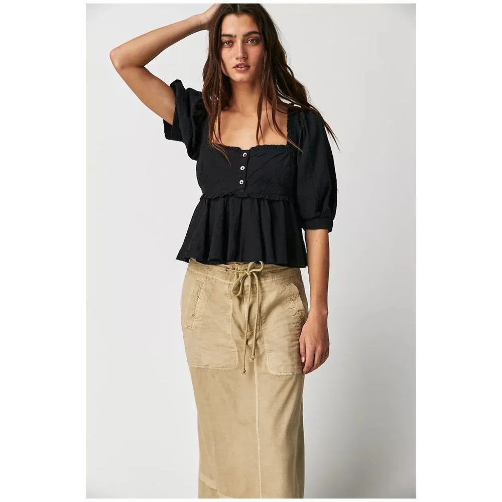 108 Free People Leave It To Me Top Black sz S NEW Women's - Picture 1 of 6
